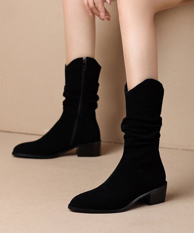 Kvinnors Chunky Boots med Mocka Splicing 1