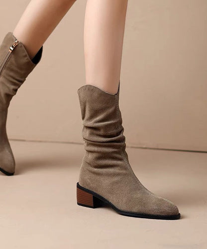 Kvinnors Chunky Boots med Mocka Splicing 2