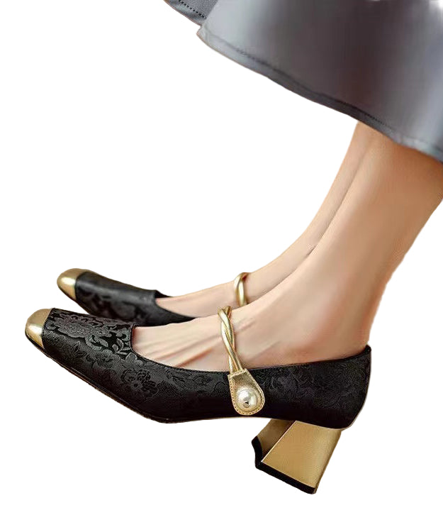 Kvinnors Chunky Heel Loafers med Spännband Retrodesign 0