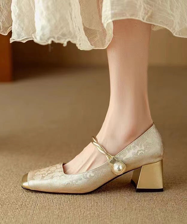 Kvinnors Chunky Heel Loafers med Spännband Retrodesign 1