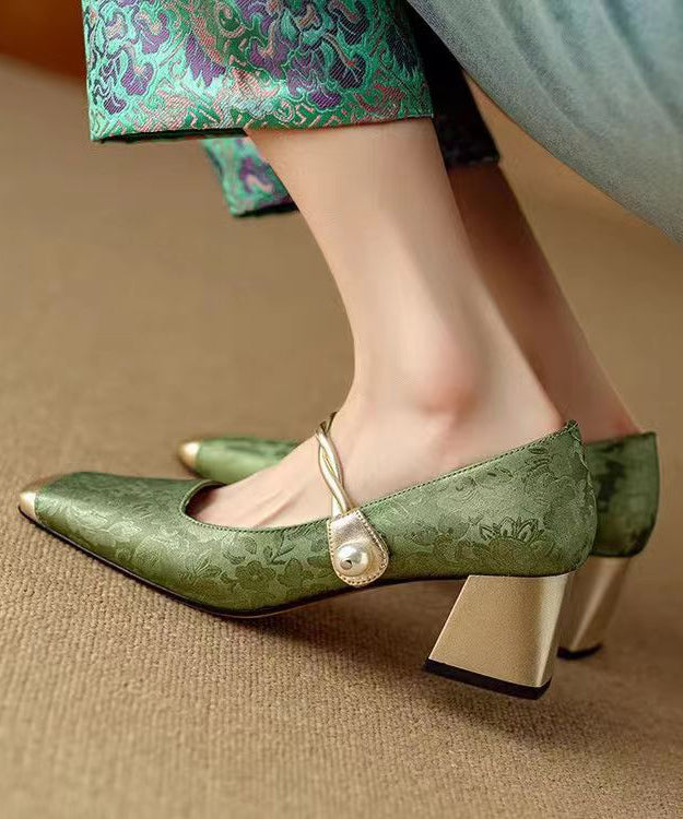 Kvinnors Chunky Heel Loafers med Spännband Retrodesign 2