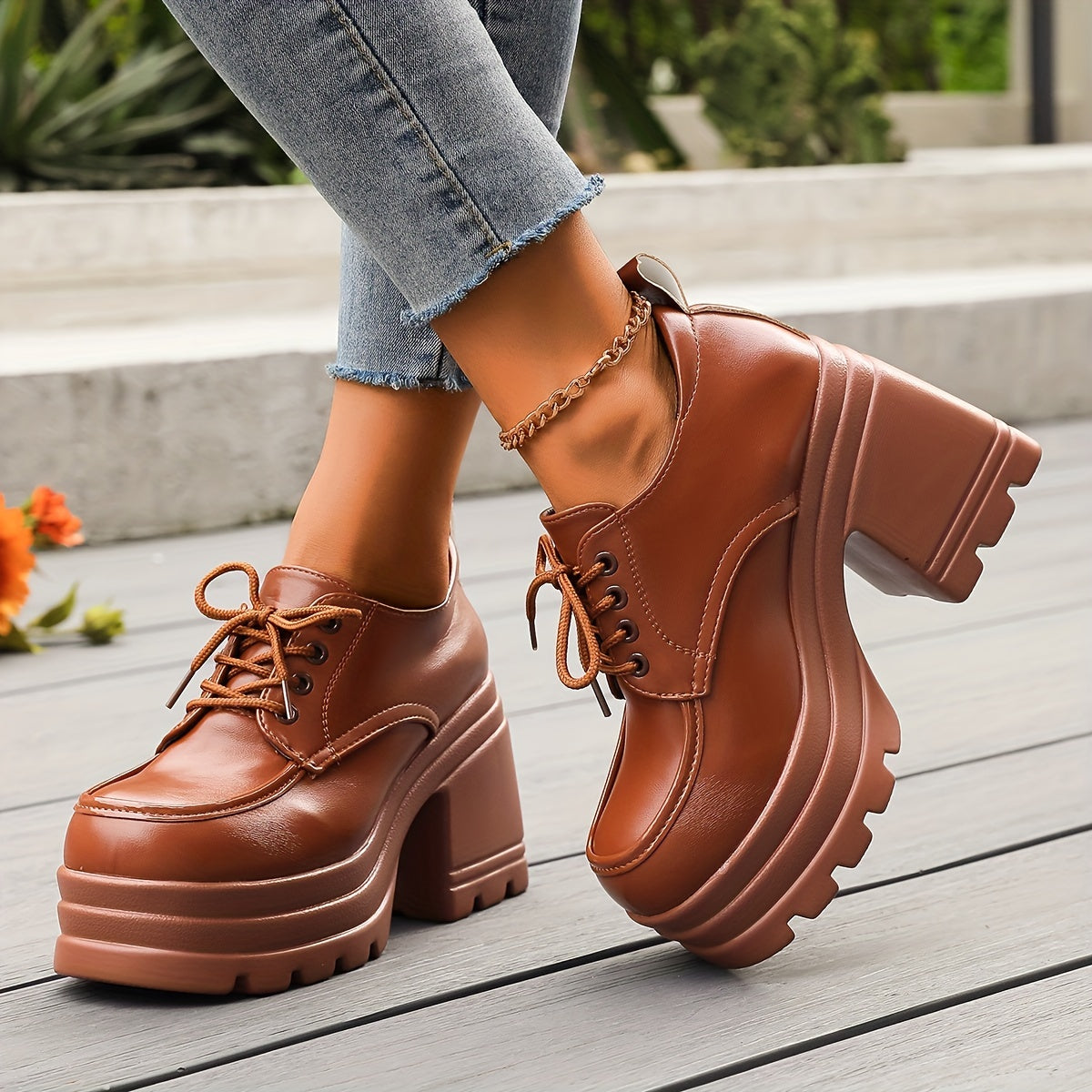 Kvinnors Chunky Plattform Oxfords 2