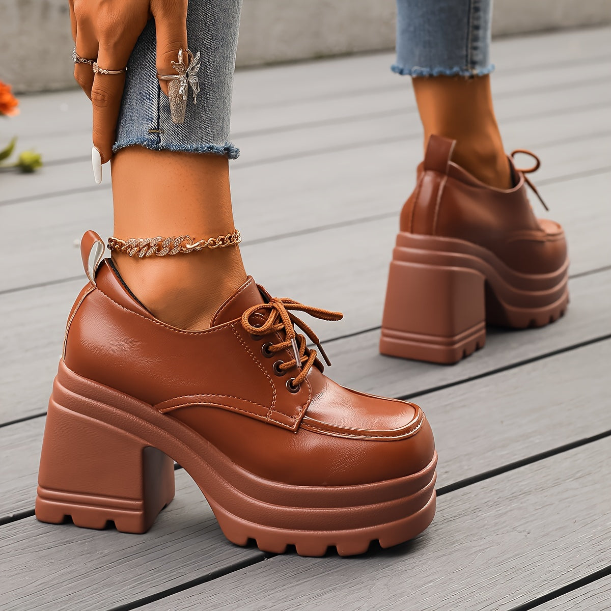 Kvinnors Chunky Plattform Oxfords 3
