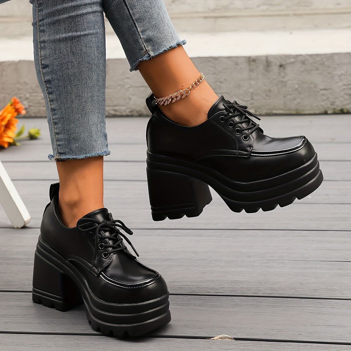 Kvinnors Chunky Plattform Oxfords 5