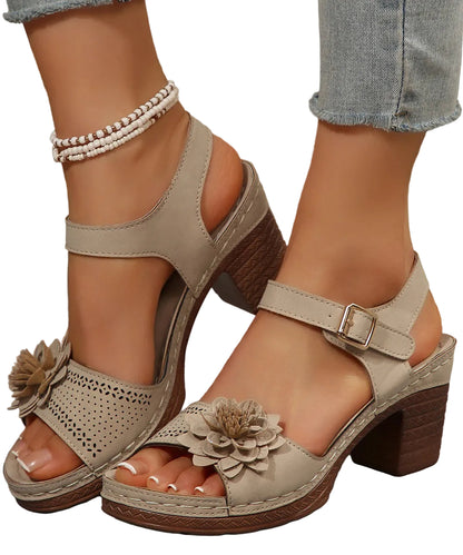Kvinnors Chunky Sandaler med Blommönster 0