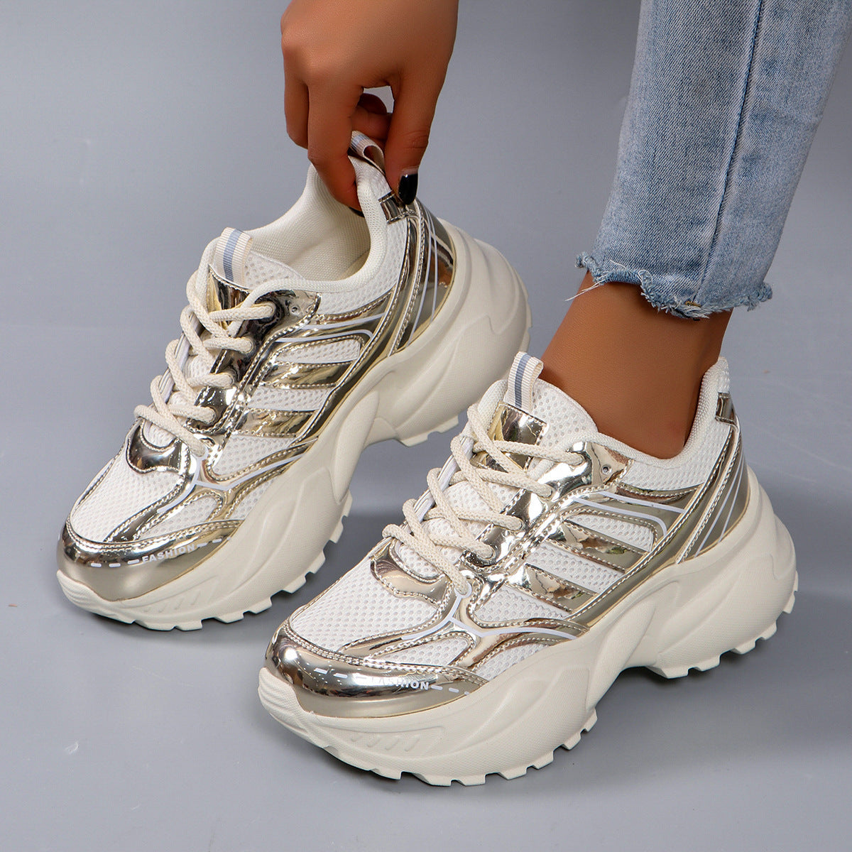 Kvinnors Chunky Sneakers Sportig Stil 6