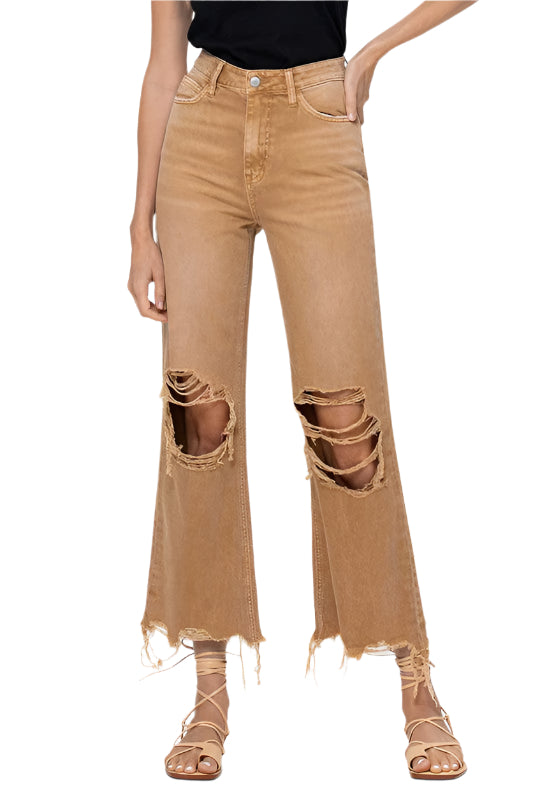 Kvinnors Crop Flare Jeans Vintage 90-tal Guld 0