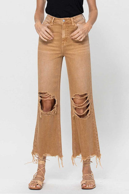 Kvinnors Crop Flare Jeans Vintage 90-tal Guld 2