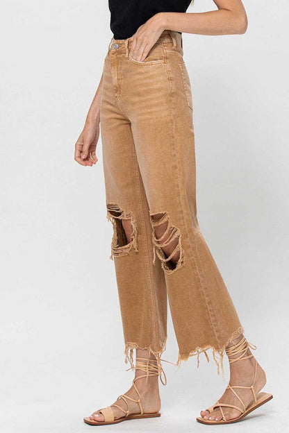 Kvinnors Crop Flare Jeans Vintage 90-tal Guld 3