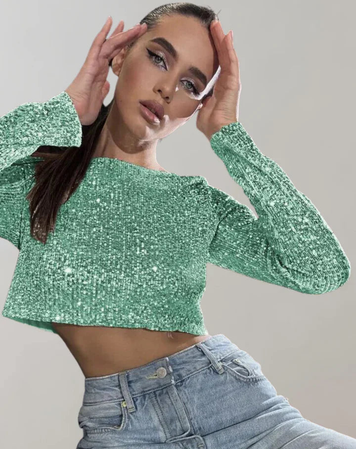 Kvinnors Crop Top Glittrande 4