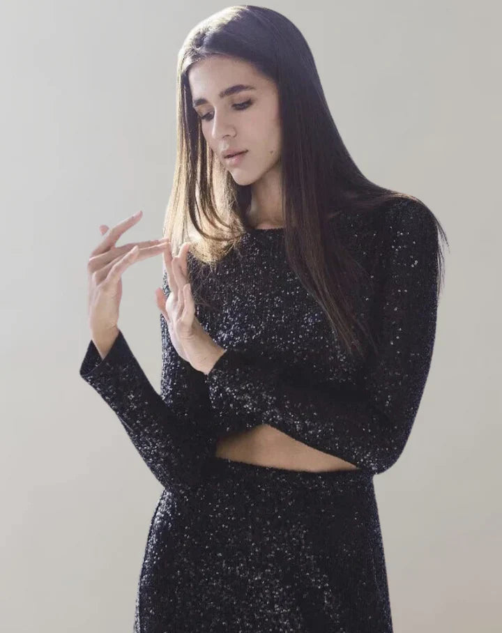Kvinnors Crop Top Glittrande 5