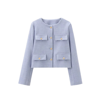 Kvinnors Croppad Cardigan med Knappfront 0