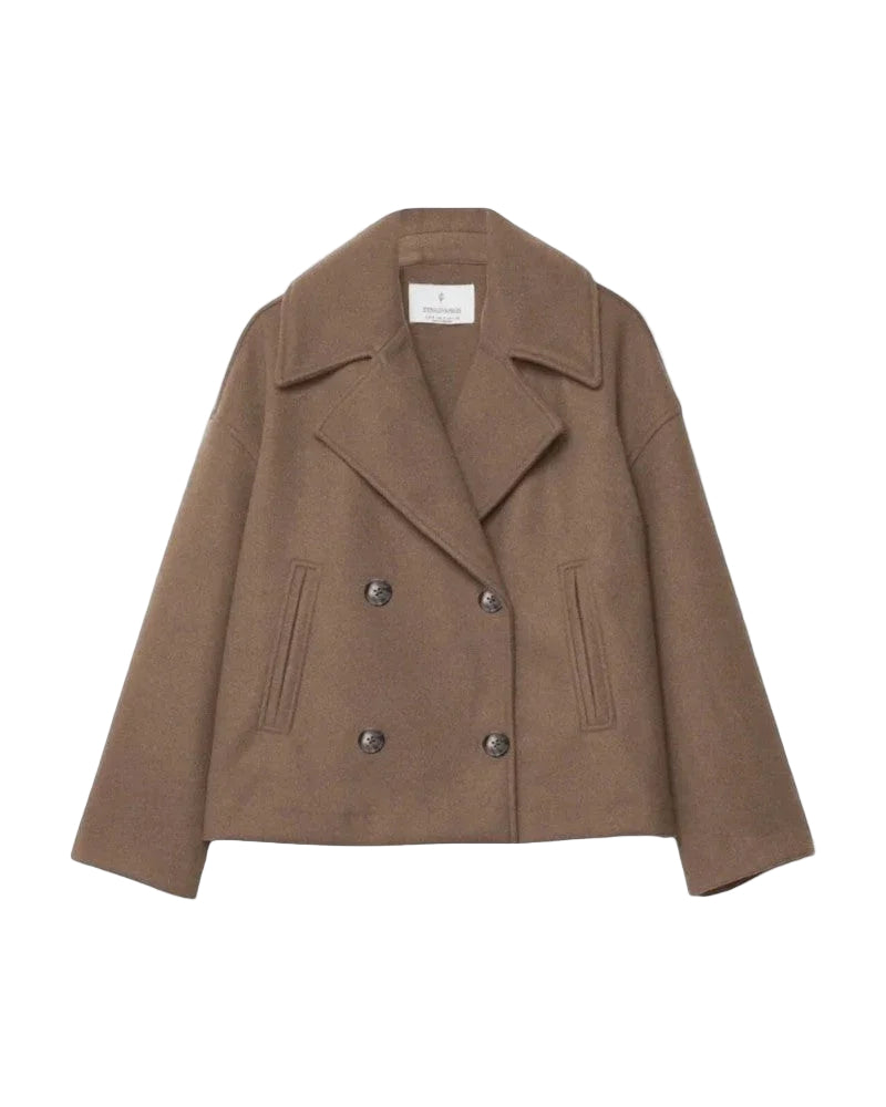 Kvinnors Cropped Peacoat Dubbelknäppt 0