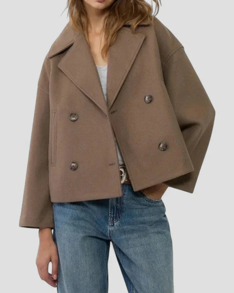 Kvinnors Cropped Peacoat Dubbelknäppt 1