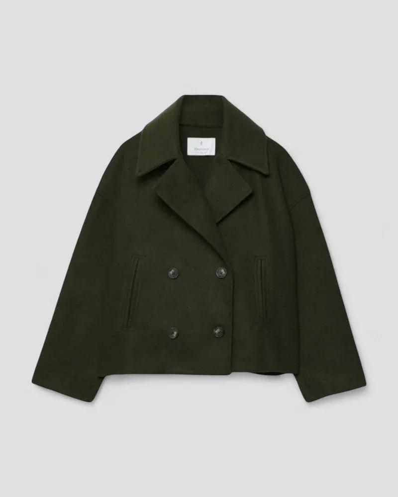 Kvinnors Cropped Peacoat Dubbelknäppt 4