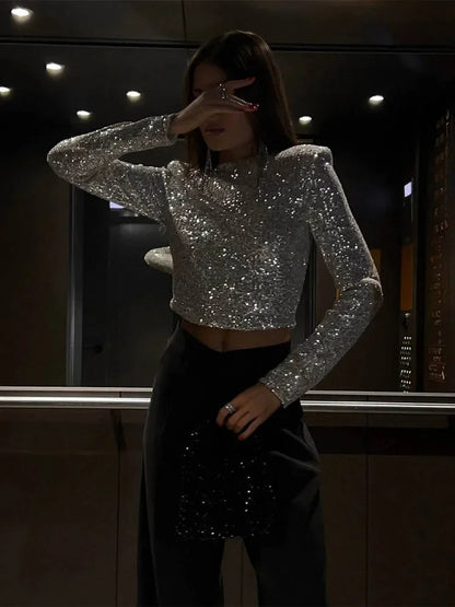 Kvinnors Cropped Top med Paljetter 1