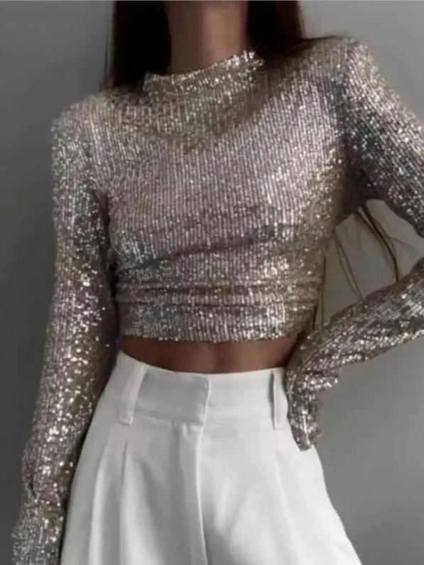 Kvinnors Cropped Top med Paljetter 2