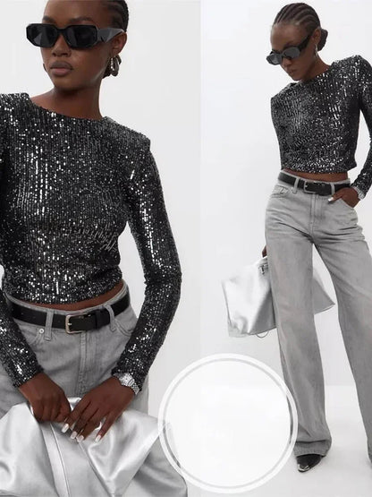 Kvinnors Cropped Top med Paljetter 3