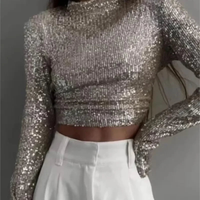 Kvinnors Cropped Top med Paljetter 6