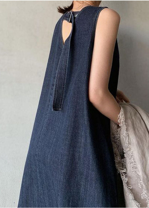 Kvinnors Denim Klänning Kall Axel V-Hals Bohemisk Stil 4