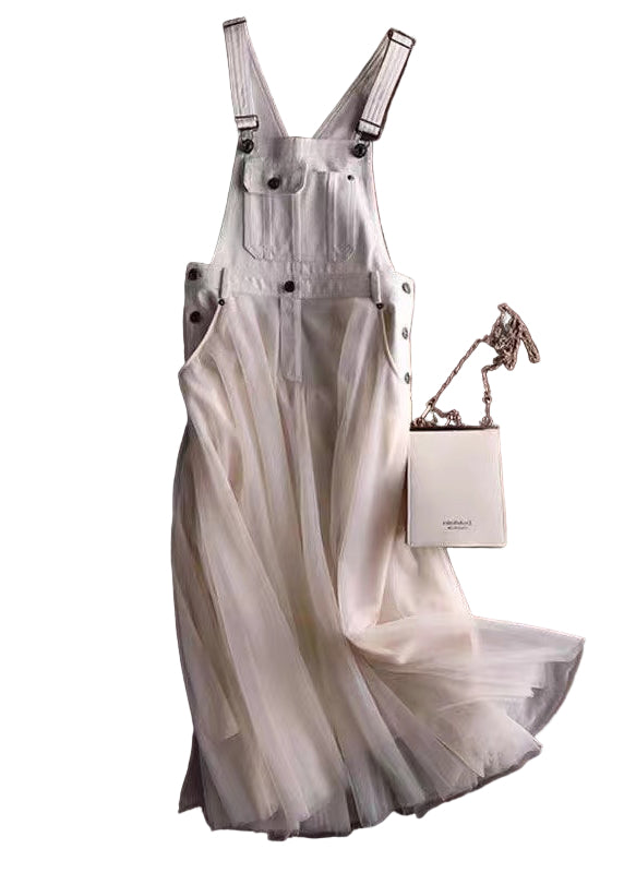 Kvinnors Denim Klänning med Tyll Detaljer 0