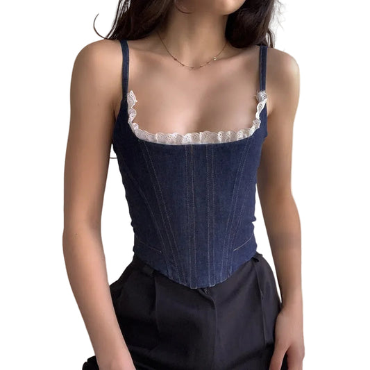 Kvinnors Denim Korsettopp Vintage Stil 0