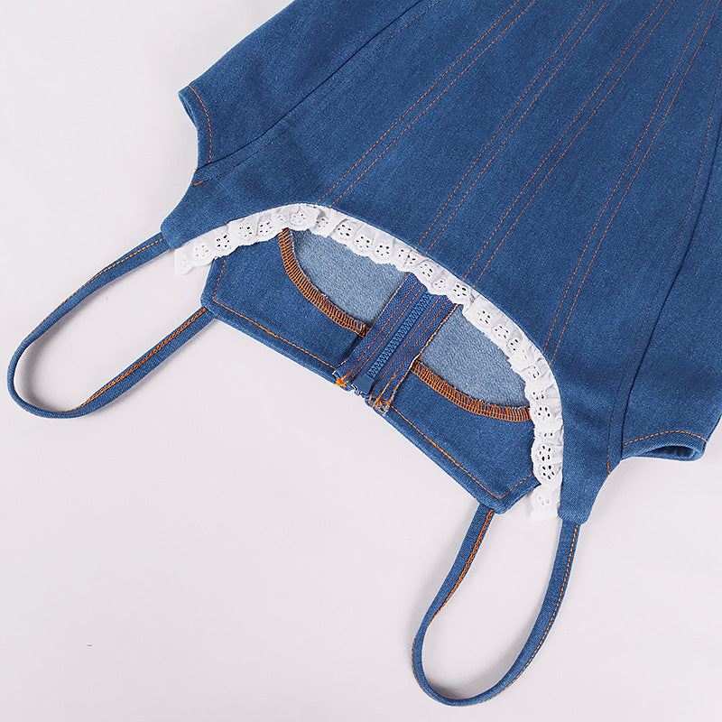 Kvinnors Denim Korsettopp Vintage Stil 3