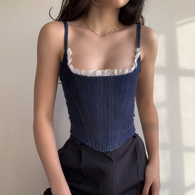 Kvinnors Denim Korsettopp Vintage Stil 4
