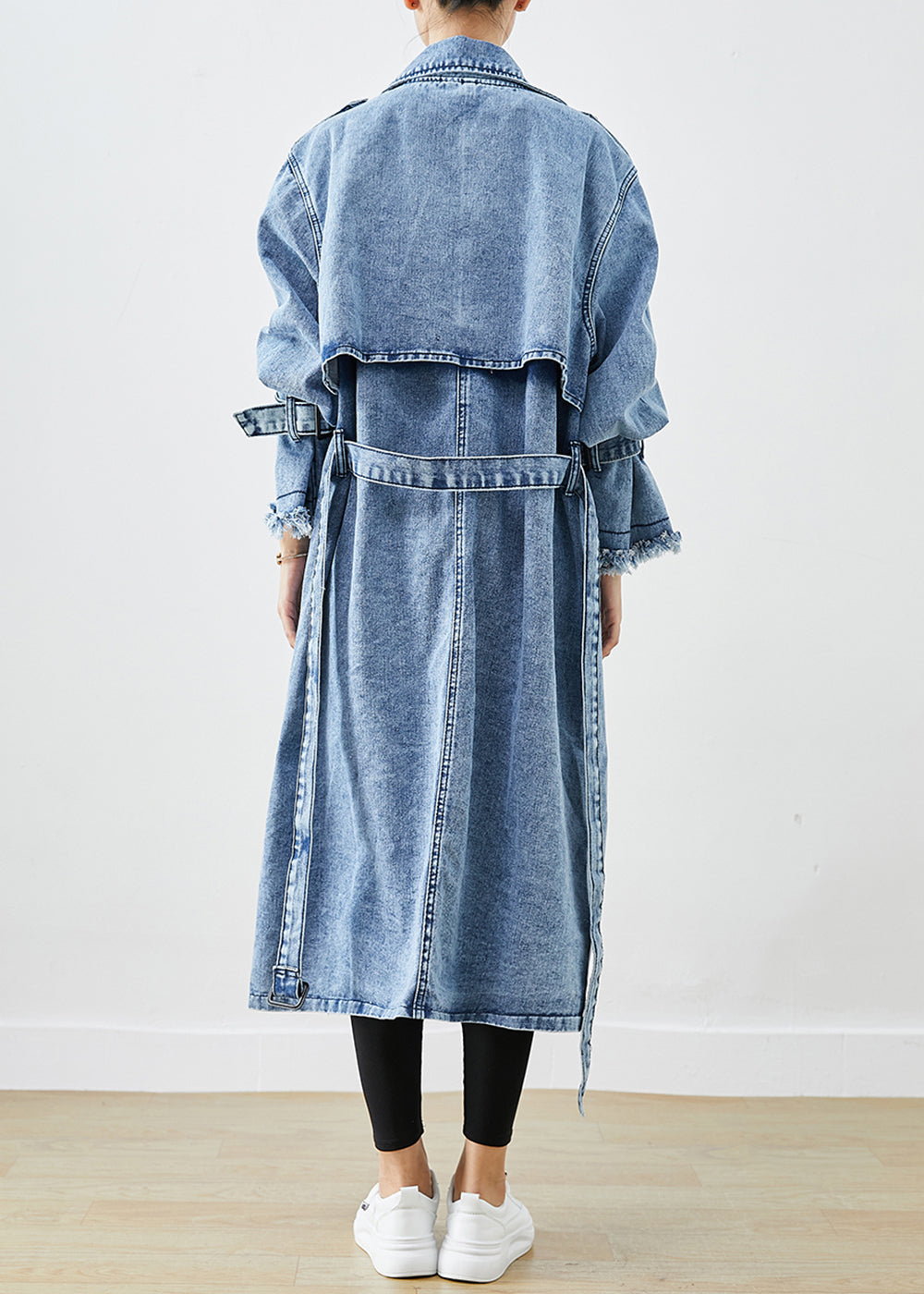 Kvinnors Denim Trench Coat med Dubbla Bröst 3