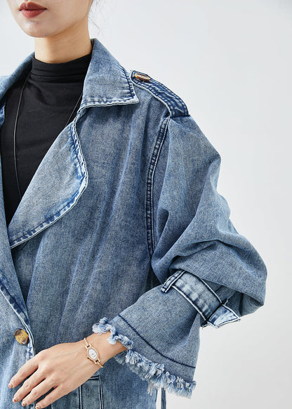 Kvinnors Denim Trench Coat med Dubbla Bröst 4