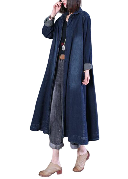 Kvinnors Denim Trenchcoat med Peter Pan Krage 0