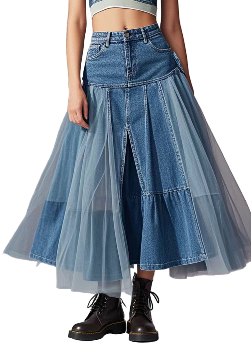 Kvinnors Denimkjol med Tyll Detaljer 0