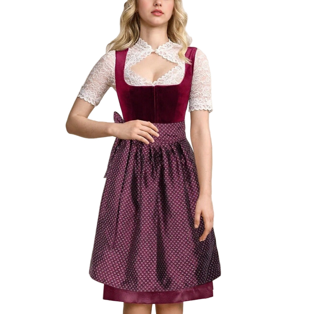 Kvinnors Dirndl Klänning Blommönster med Svart Förkläde Högkvalitativt Tyg 0