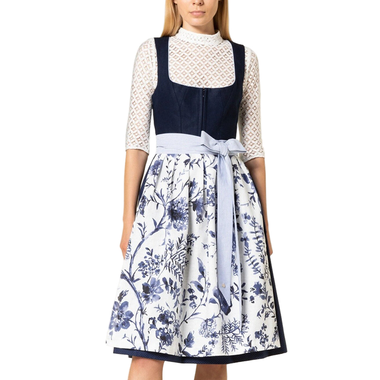 Kvinnors Dirndlklänning Blommönster Polyester med Schürze 0