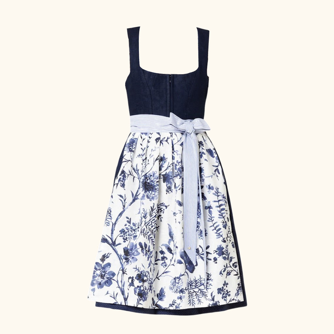 Kvinnors Dirndlklänning Blommönster Polyester med Schürze 1