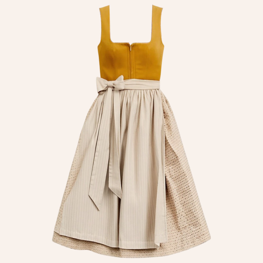 Kvinnors Dirndlklänning Vintage Stil 100% Bomull med Beigefärgad Schürze 1
