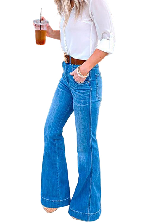 Kvinnors Distressed Jeans Flared Bottoms 0
