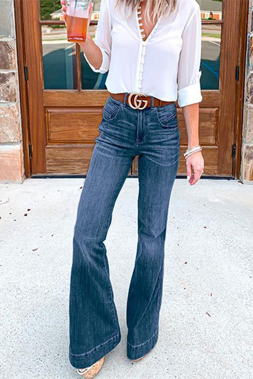 Kvinnors Distressed Jeans Flared Bottoms 1