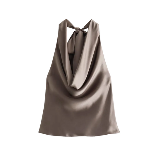 Kvinnors Draperad Tank Top med Halterneck 0