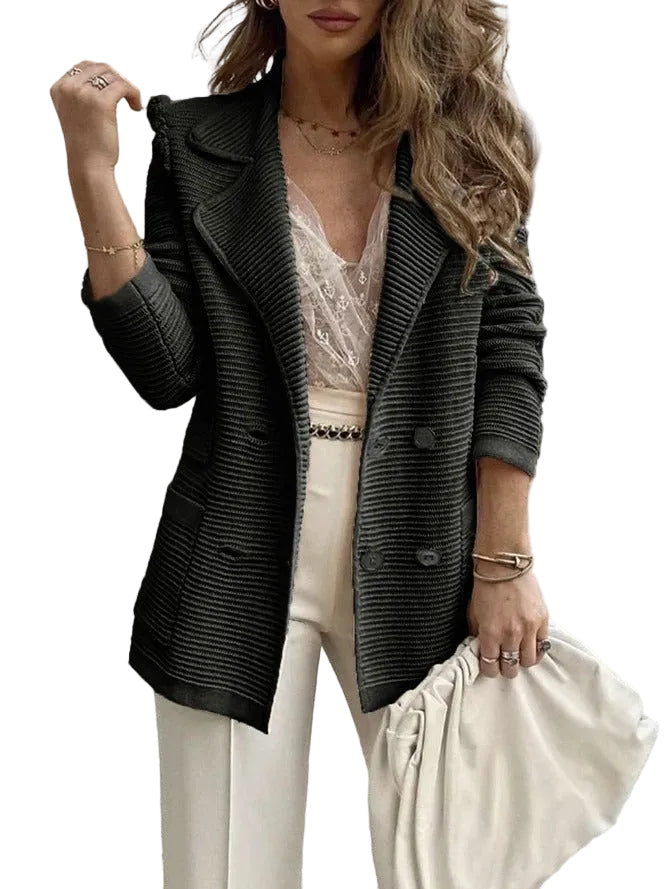 Kvinnors Dubbelknäppt Kavaj Ribbad Design 0
