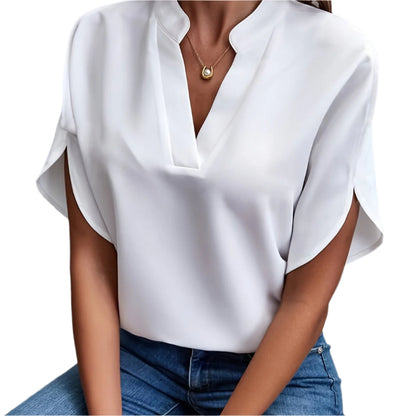 Kvinnors Elegant Blus Viskos Polyester Flödande Korta Ärmar 0