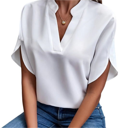 Kvinnors Elegant Blus Viskos Polyester Flödande Korta Ärmar 0