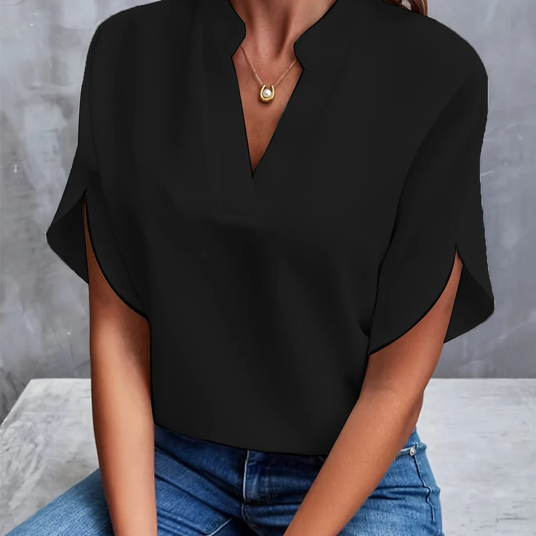 Kvinnors Elegant Blus Viskos Polyester Flödande Korta Ärmar 5