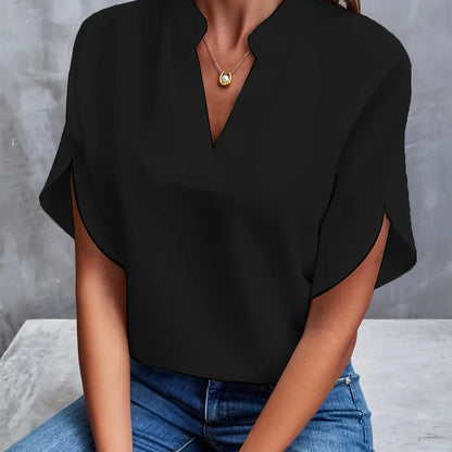 Kvinnors Elegant Blus Viskos Polyester Flödande Korta Ärmar 5