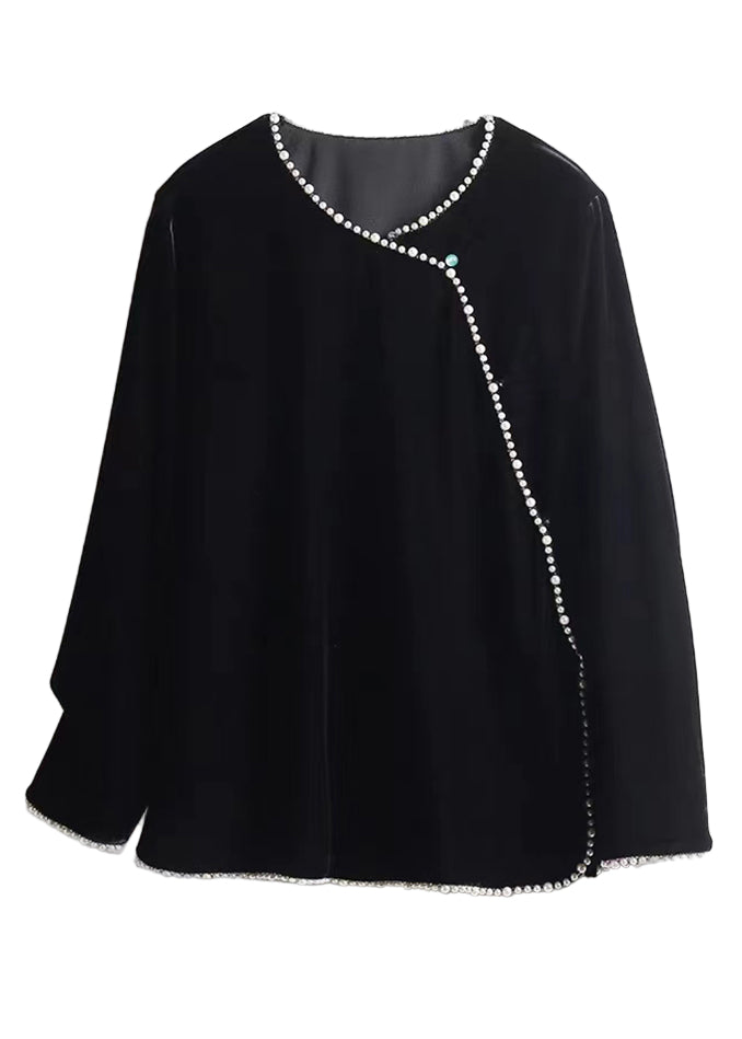 Kvinnors Fest Topp med Pärldetaljer och Patchwork-design 4