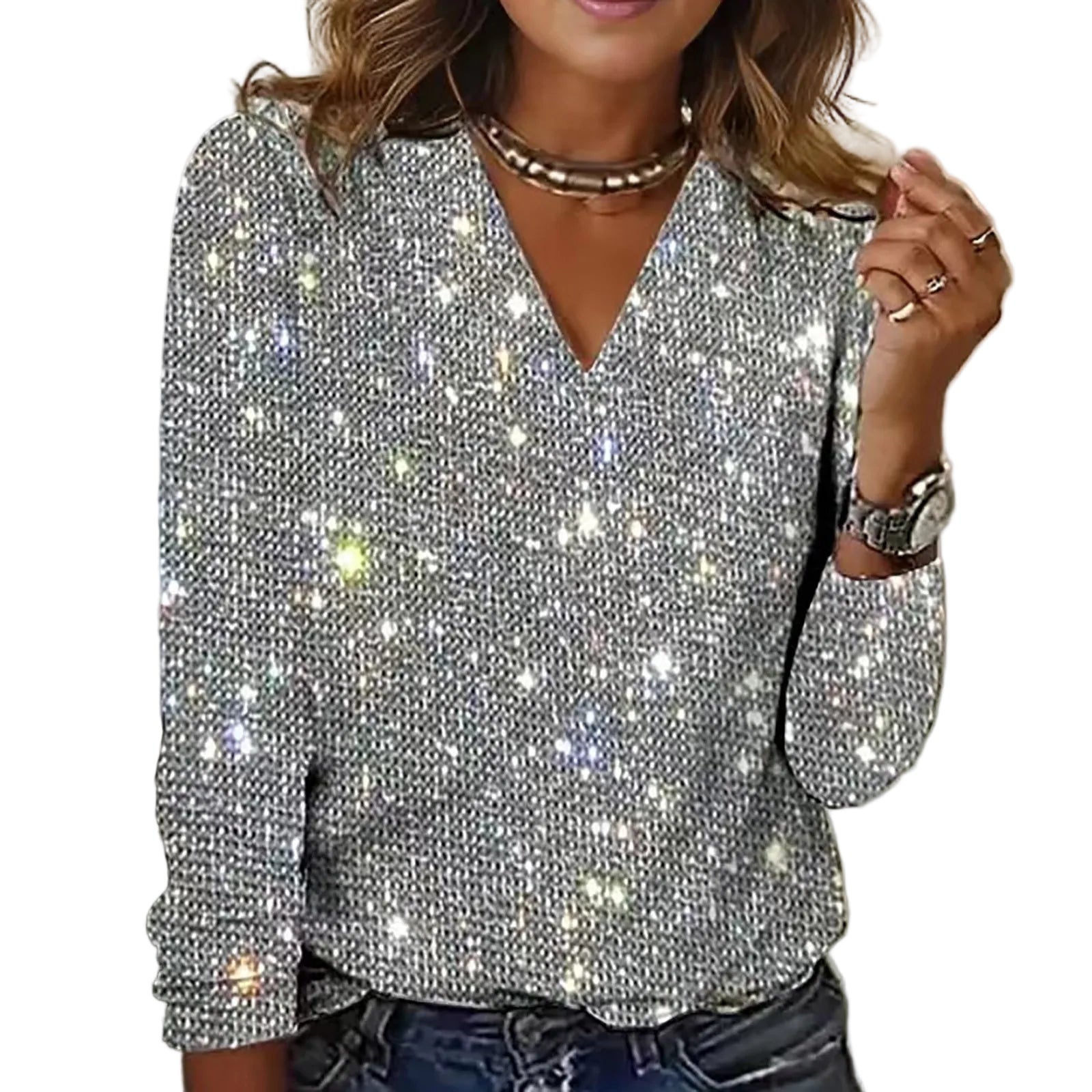 Kvinnors Festblus Glittrande Design för Fest och Kvällsevenemang 0