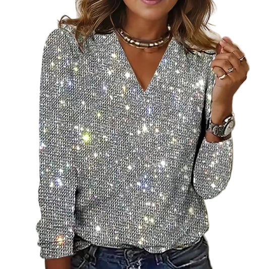 Kvinnors Festblus Glittrande Design för Fest och Kvällsevenemang 0