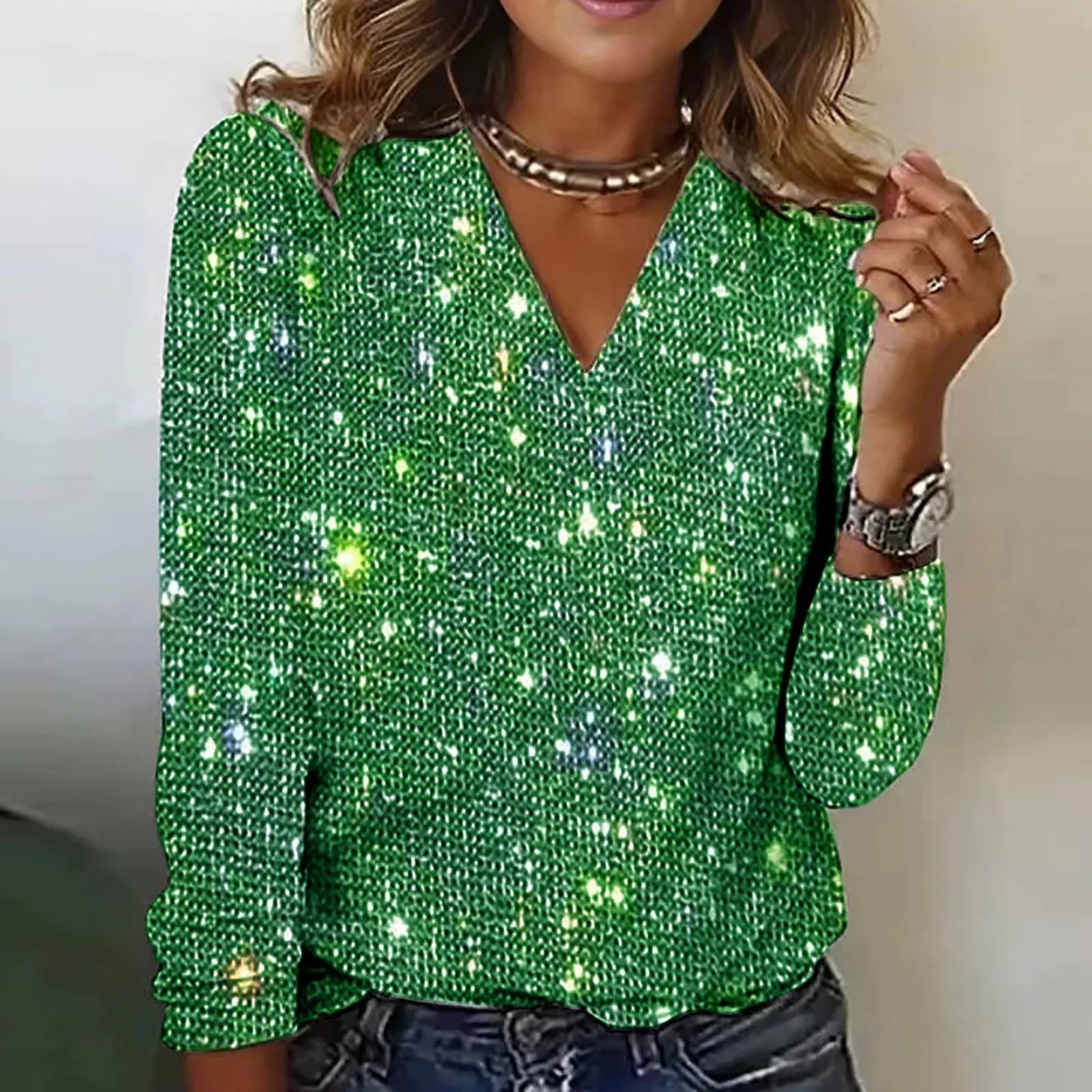 Kvinnors Festblus Glittrande Design för Fest och Kvällsevenemang 2