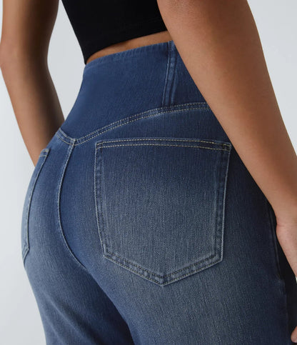 Kvinnors Flared Byxor Elastisk Design Hög Midja Stretchigt Material 7
