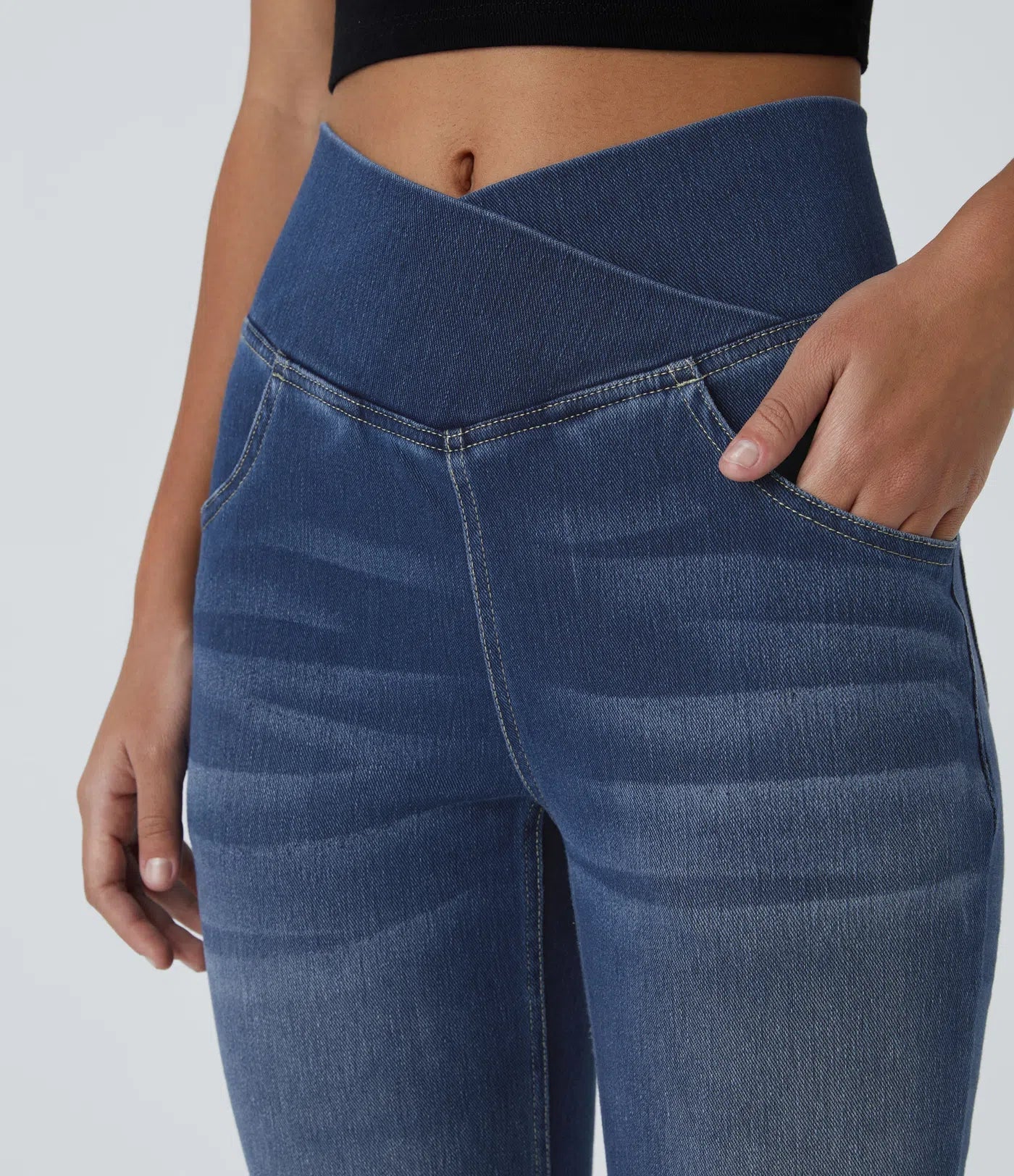 Kvinnors Flared Byxor Elastisk Design Hög Midja Stretchigt Material 8